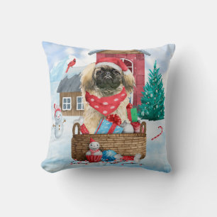 Coussin Chien Pekingese dans la neige Maison de Chien de N
