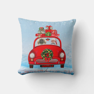 Coussin Chien Pekingese En Voiture Avec Le Père Noël