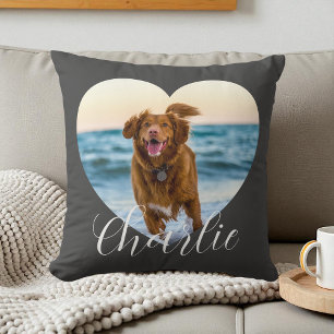Coussin Chien personnalisé écriture grise Cœur mignon Chie