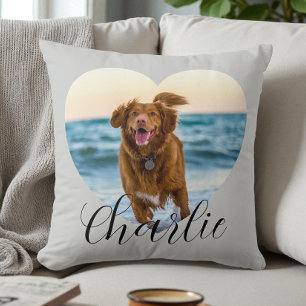 Coussin Chien Personnalisé Écriture Moderne Cœur Photo de