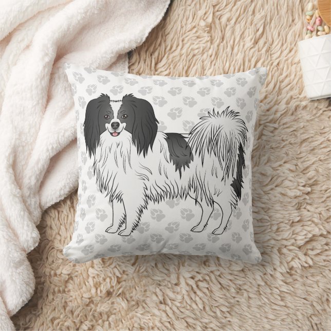 Coussin Chien Phalène Noir Et Blanc Sur Empreintes de patt (Couverture)