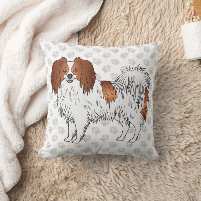 Coussin Chien Phalène Rouge Et Blanc Sur Empreintes De Pat (Couverture)