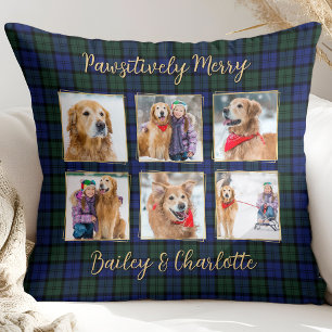Coussin Chien Photo Collage 6 Custom Modern Holiday Plaid