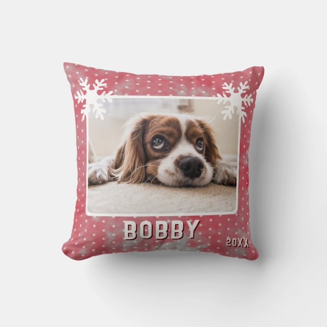 Coussin Chien Photo Nom de l'animal de compagnie Snowflake (Recto)