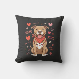 Coussin Chien Pitbull de la Saint-Valentin XOXO Design d'a