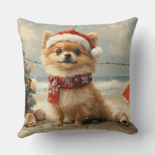 Coussin Chien Poméranie Noël Vintage Plage