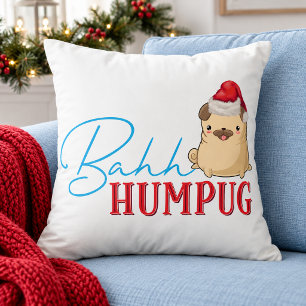 Coussin Chien Pug Drôle Bah Humpug Cadeau de Noël