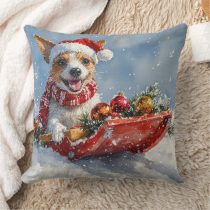 Coussin Chien Rat Terrier dans un traîneau Laissez neige N
