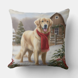 Coussin Chien Retriever doré dans la neige Noël