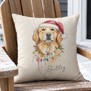 Coussin Chien Retriever doré dessiné à la main sur mesure