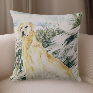 Coussin Chien Retriever doré fière aquarelle