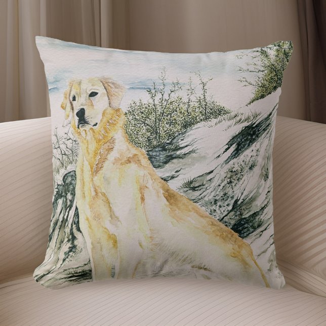 Coussin Chien Retriever doré fière aquarelle (Créateur téléchargé)