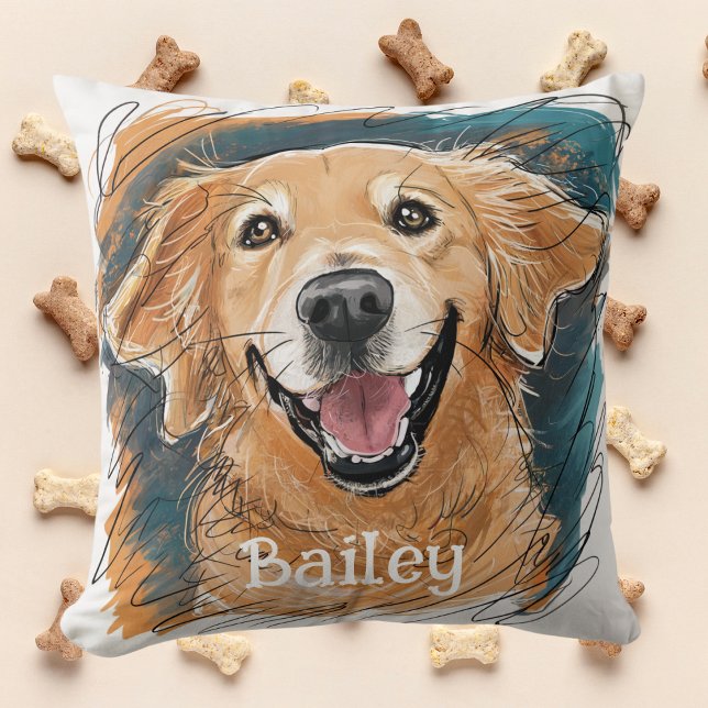 Coussin Chien Retriever Doré Personnalisé Mignon (Créateur téléchargé)