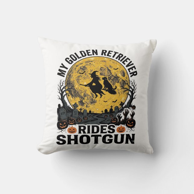 Coussin Chien Retriever Doré Roule en Fusil de Chasse Art  (Recto)
