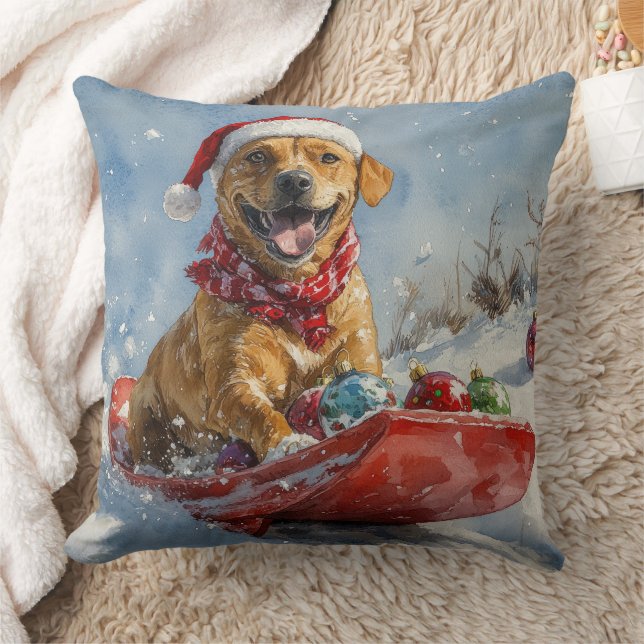 Coussin Chien Rhodesian Ridgeback en traîneau de Noël (Couverture)