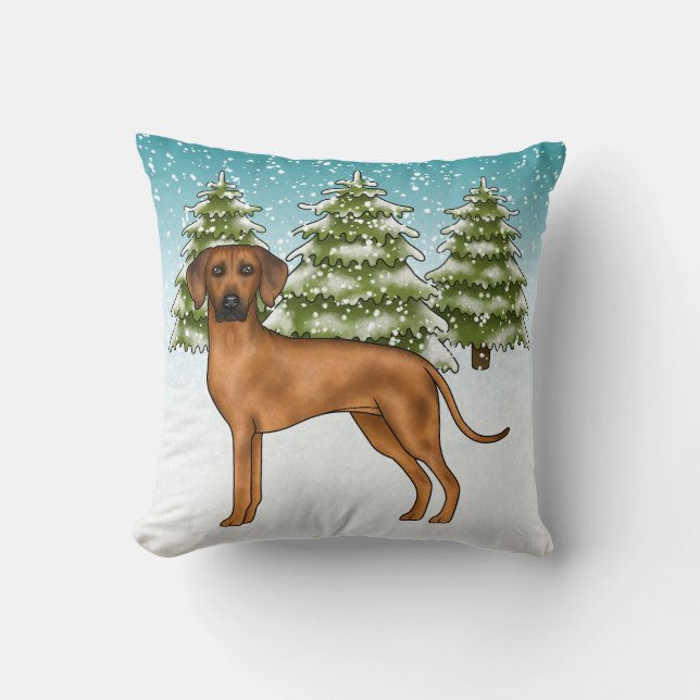 Coussin Chien Rhodesian Ridgeback Lion Chien Forêt enneigé (Recto)