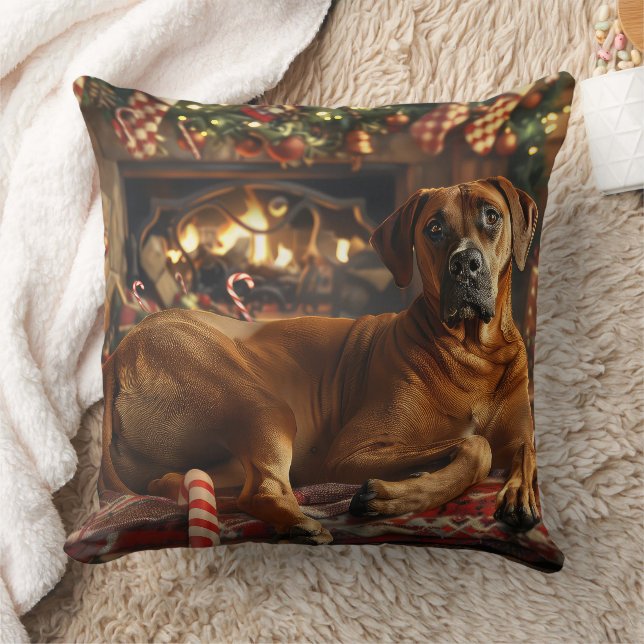 Coussin Chien Rhodesian Ridgeback Noël Festif (Couverture)