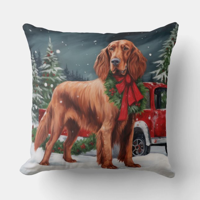 Coussin Chien rouge irlandais à la neige Noël (Recto)