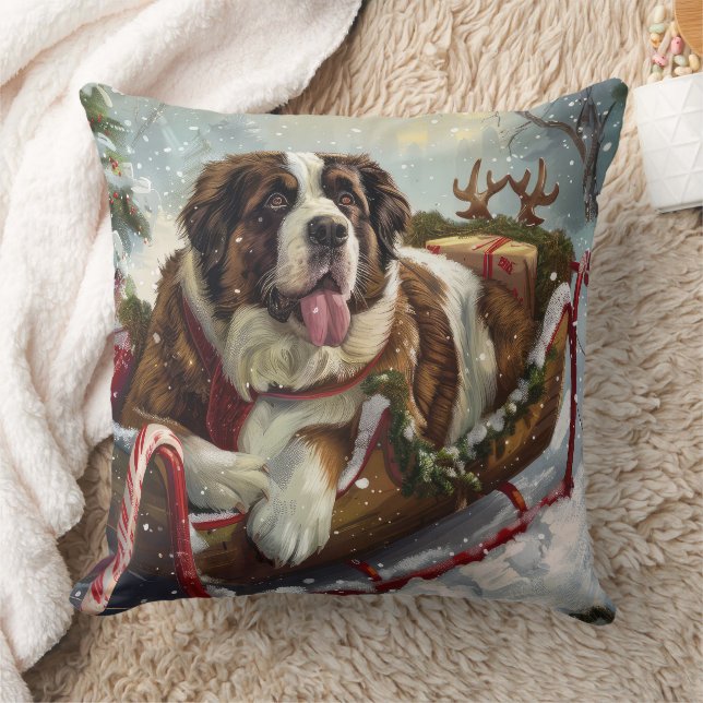 Coussin Chien Saint-Bernard Noël Festif (Couverture)