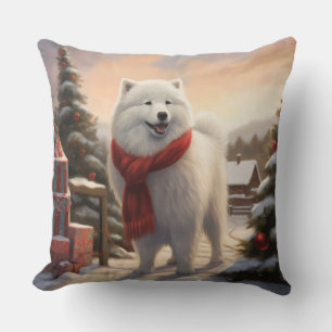 Coussin Chien Samoyé à Noël de neige