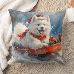 Coussin Chien Samoyède en Traîneau Laissez Tomber la Neige