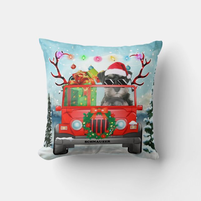 Coussin Chien Schnauzer avec cadeaux de Noël (Recto)