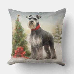 Coussin Chien Schnauzer dans la neige de Noël