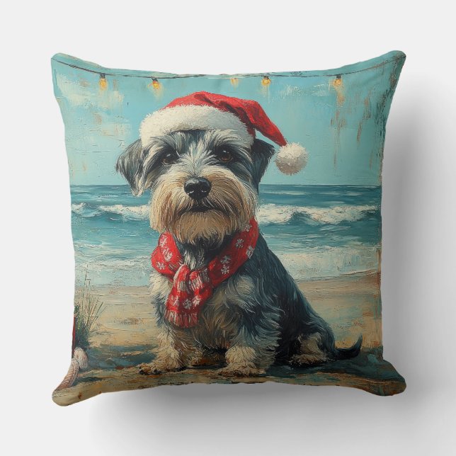 Coussin Chien Schnauzer Noël Vintage Plage (Verso)