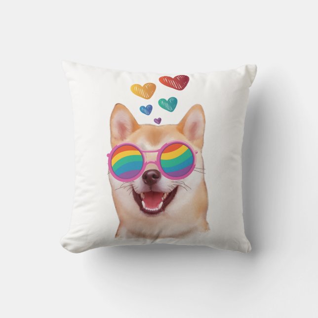 Coussin Chien Shiba Inu avec coeurs Saint-Valentin  (Recto)