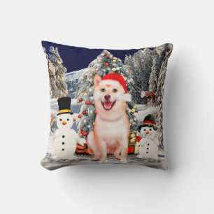 Coussin Chien Shiba Inu dans la neige avec lumières Casque