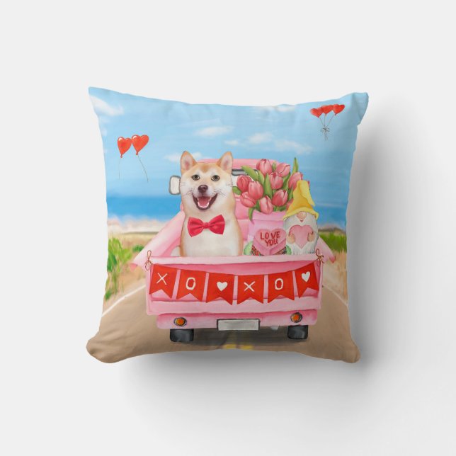 Coussin Chien Shiba Inu Saint Valentin Coeurs de Camion (Recto)