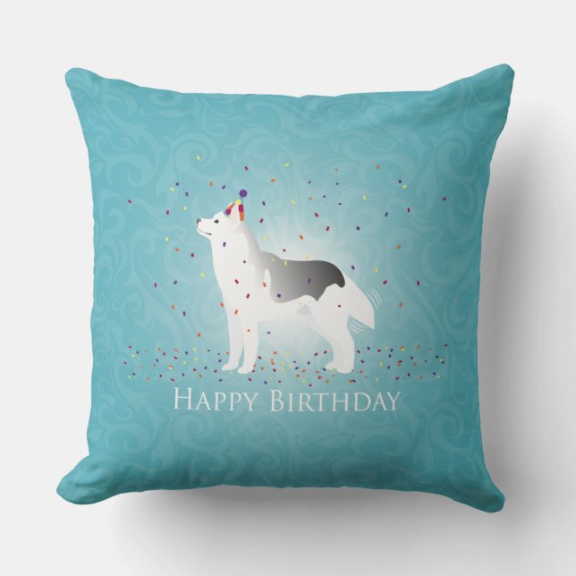 Coussin Chien sibérien en argent Husky Dog Joyeux Design d (Recto)