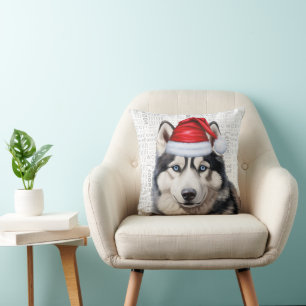 Coussin Chien sibérien Husky Funny Aquarelle Noël