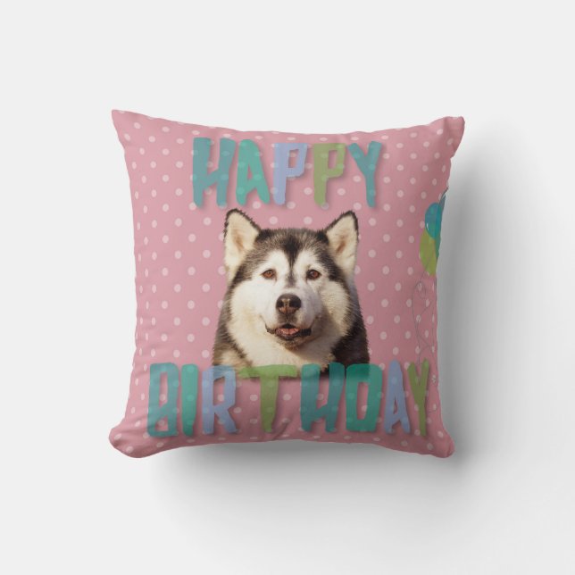 Coussin Chien sibérien Husky Joyeux anniversaire (Recto)