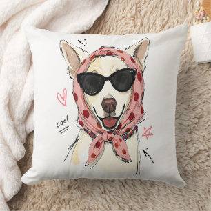 Coussin Chien souriant cool avec foulard à pois