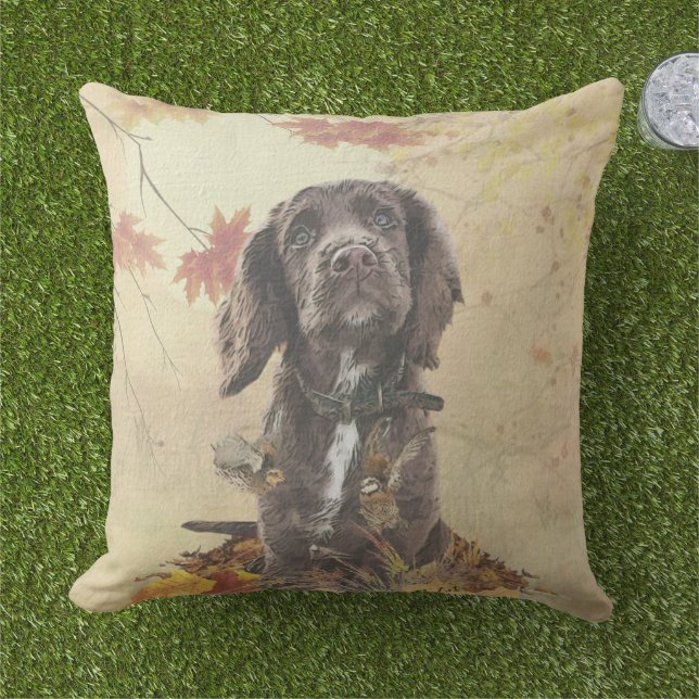 Coussin Chien spaniel spaniel cocker au chocolat (Herbe)