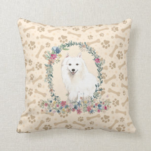 Coussin Chien Spitz Japonais Empreinte de patte & Cute Flo