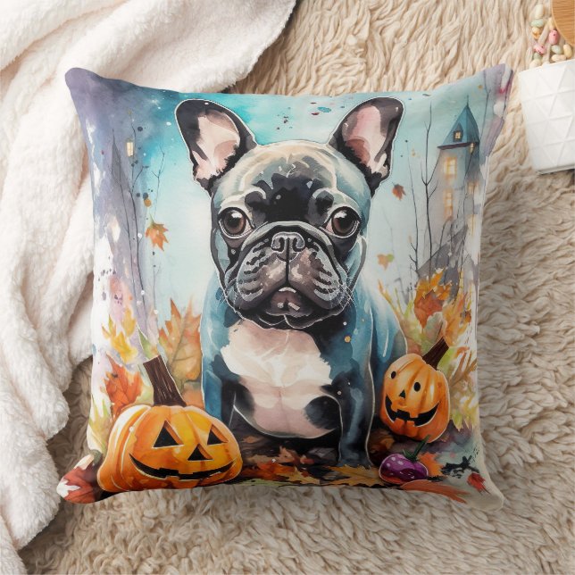 Coussin Chien-taureau français d'Halloween avec la peur Ci (Couverture)