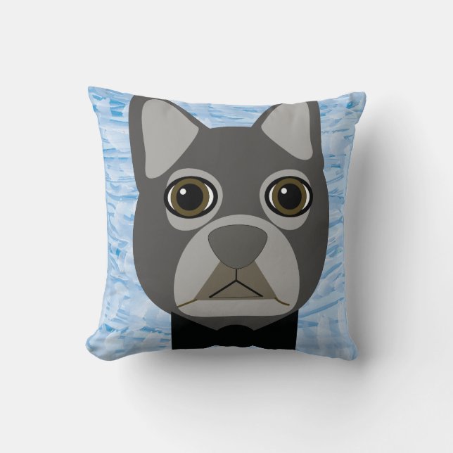Coussin Chien-taureau français gris, aquarelle bleu (Recto)
