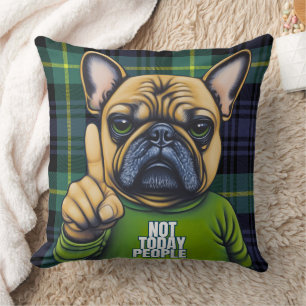 Coussin Chien-taureau Français Grumpy Plaid Pas Aujourd'Hu