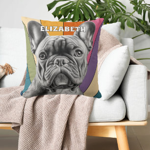 Coussin Chien-taureau français rétro mignon personnalisé