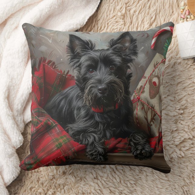 Coussin Chien Terrier Écossais Noël Festif (Couverture)