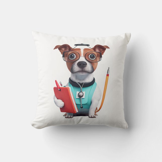 Coussin Chien travaillant comme infirmière, Chien portant  (Recto)