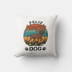 Coussin Chien Vilain Feliz Brun Soleil Rétro Empreintes de