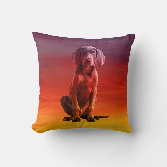 Coussin Chien Weimaraner Assis Sur La Plage (Recto)