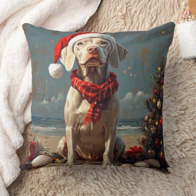 Coussin Chien Weimaraner Noël Plage Vintage (Couverture)