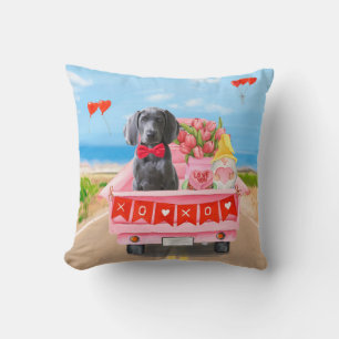 Coussin Chien Weimaraner Saint-Valentin Camion Cœurs
