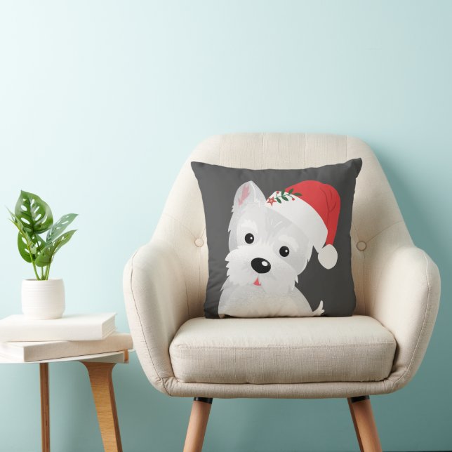 Coussin Chien West Highland avec chapeau de Santa (Chaise)