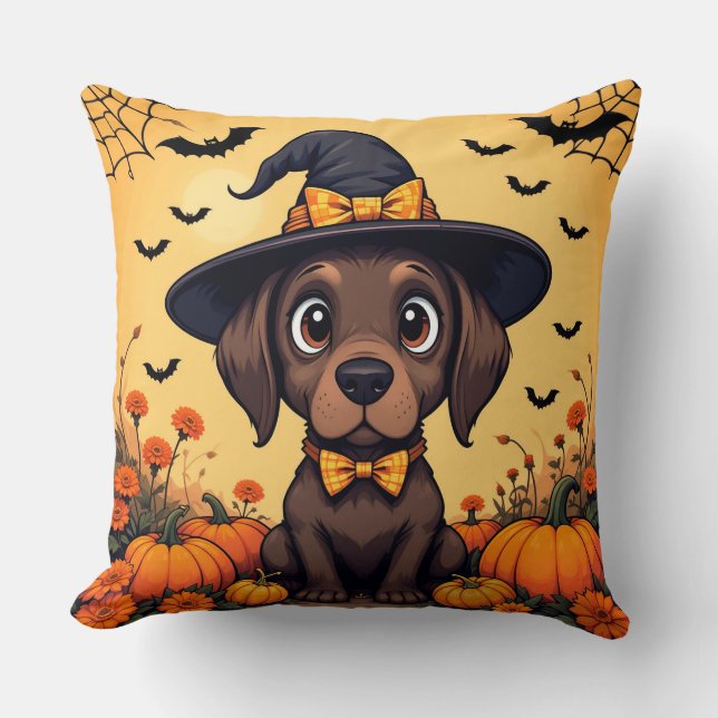 Coussin 🧙‍♀️🐾 Chienne Sorcière Mignonne Halloween Effray (Recto)