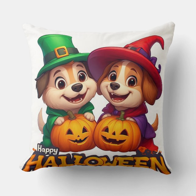 Coussin Chiens adorables en costumes d'Halloween (Recto)